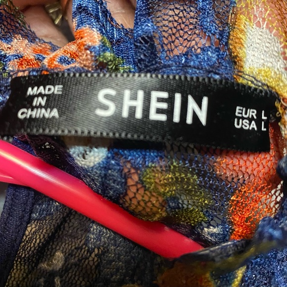 SHEIN Navy Blue Multicolor Floral Lace Dress - Picture 2 of 7